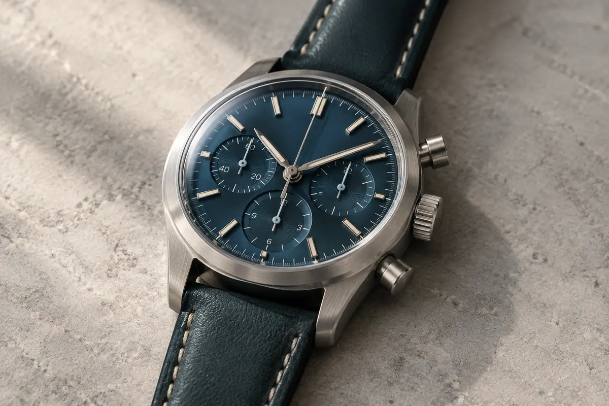 Chronographe de design à compteurs sur un fond de pierre grise