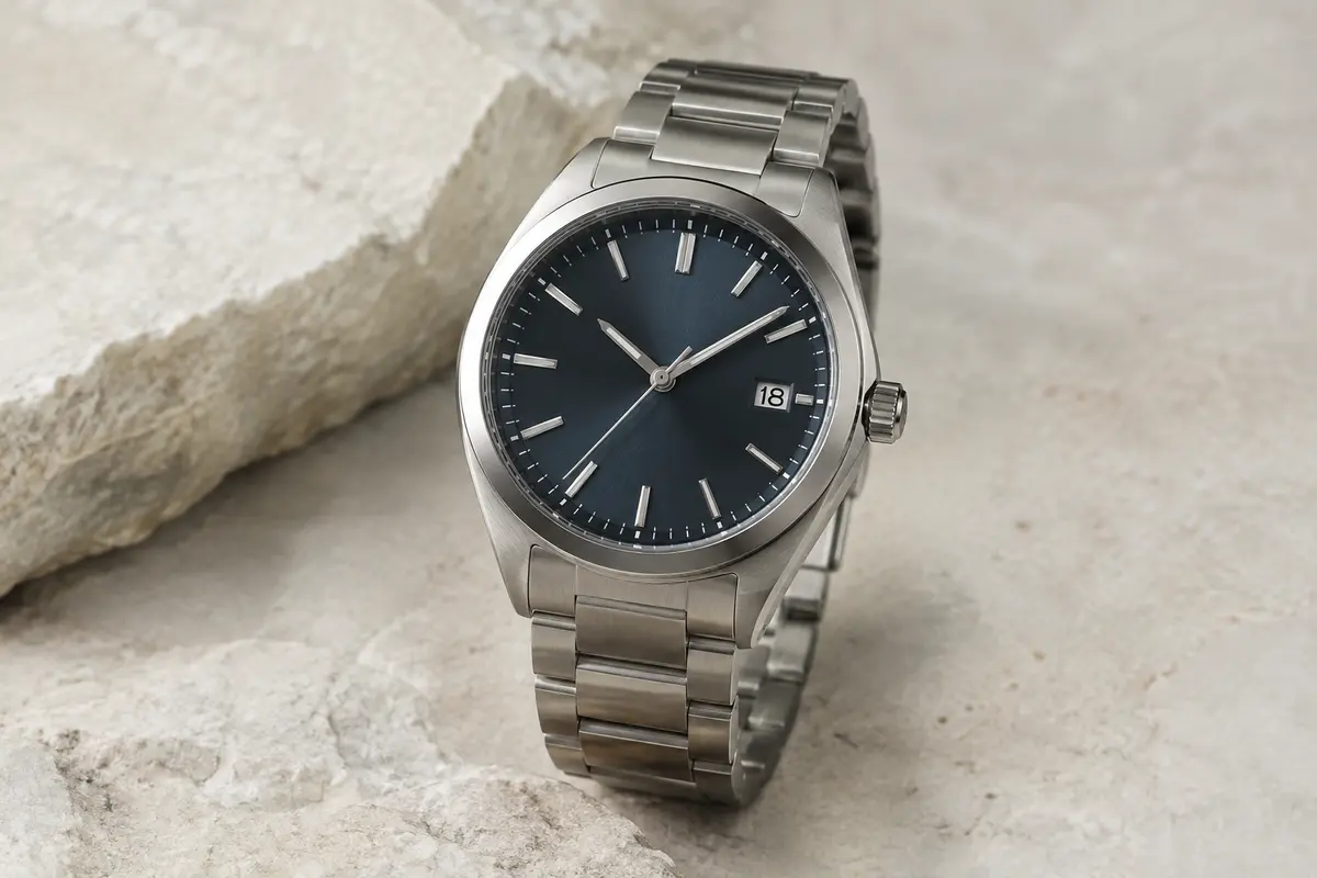 Montre calendrier de design avec indication de date sur cadran clair