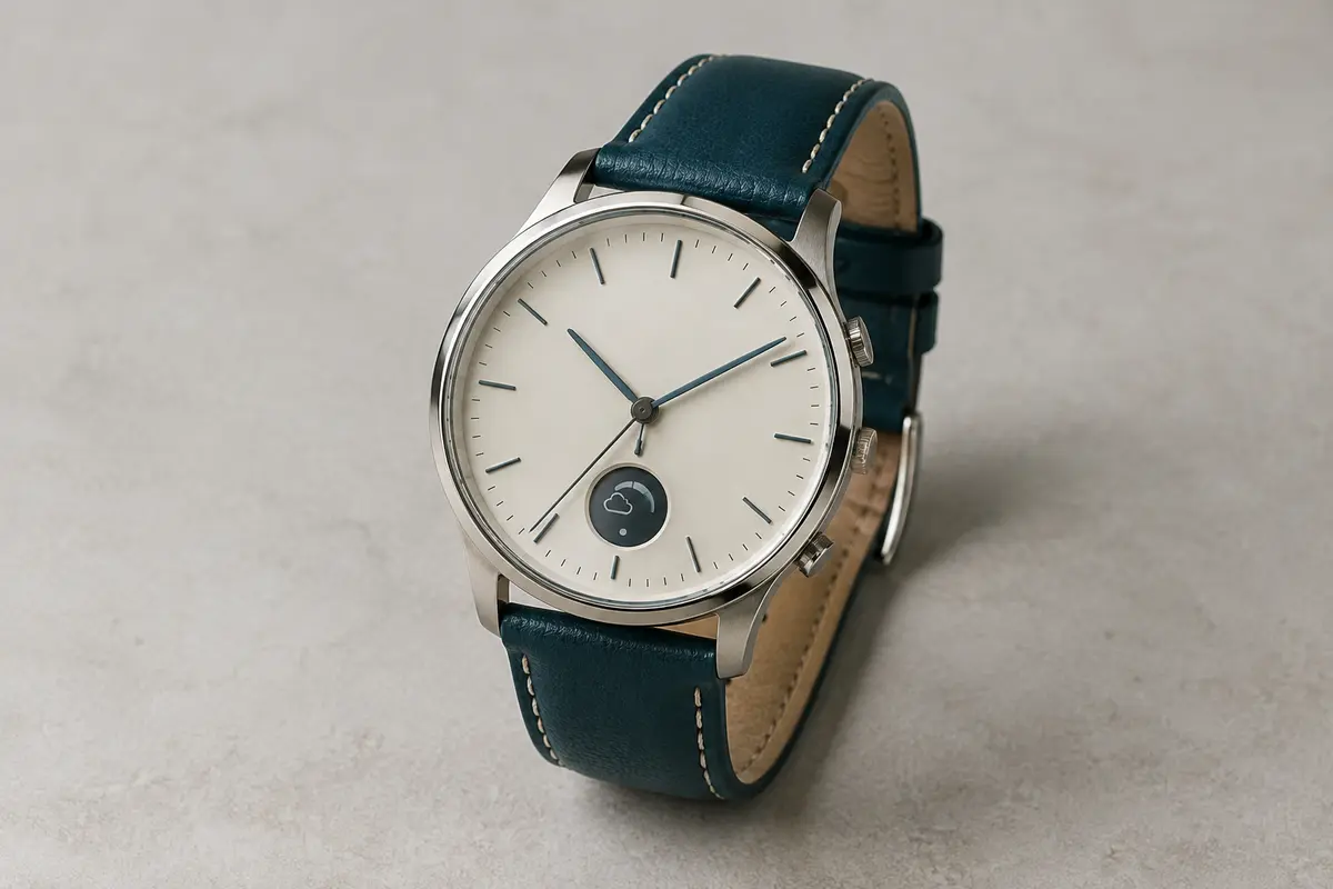 Montre hybride de design avec aiguilles et indicateur connecté discret