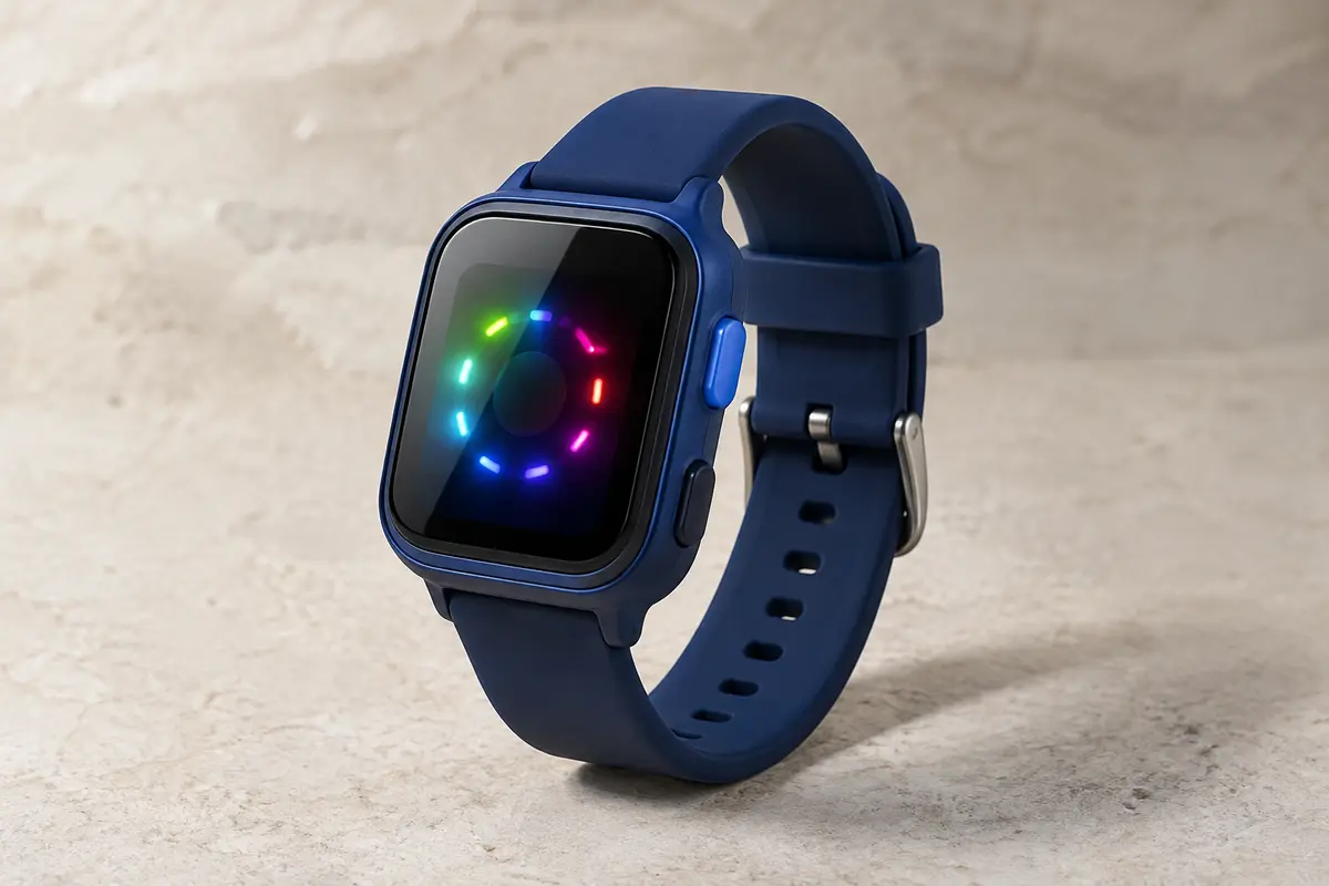 Montre digitale Ayybboo pour enfant, avec bracelet bleu marine et écran éclairé par des LED colorées