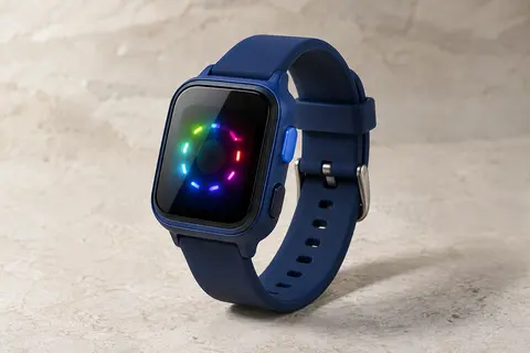Montre digitale Ayybboo pour enfant, avec bracelet bleu marine et écran éclairé par des LED colorées