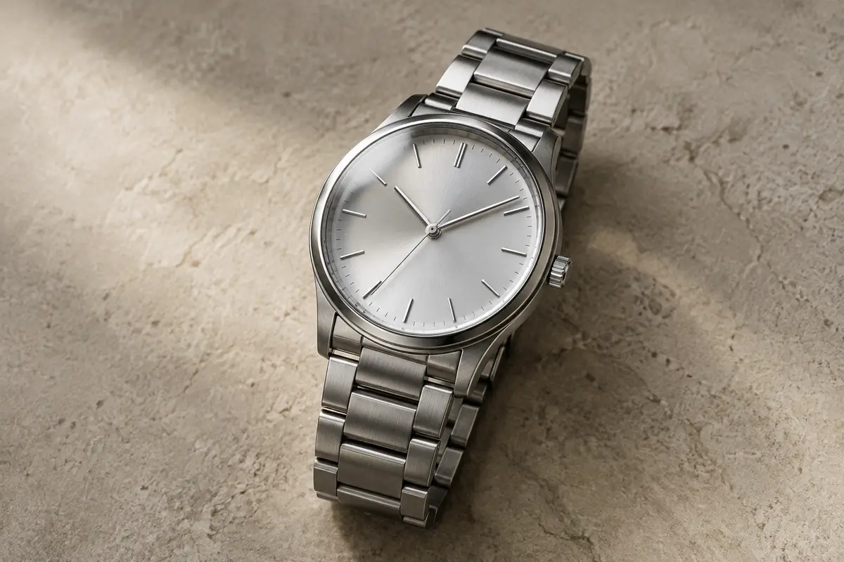 Montre solaire Bering au cadran argenté, avec verre saphir et bracelet à maillons en titane