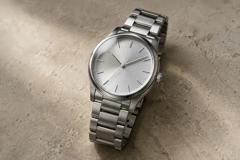 Montre solaire Bering au cadran argenté, avec verre saphir et bracelet à maillons en titane