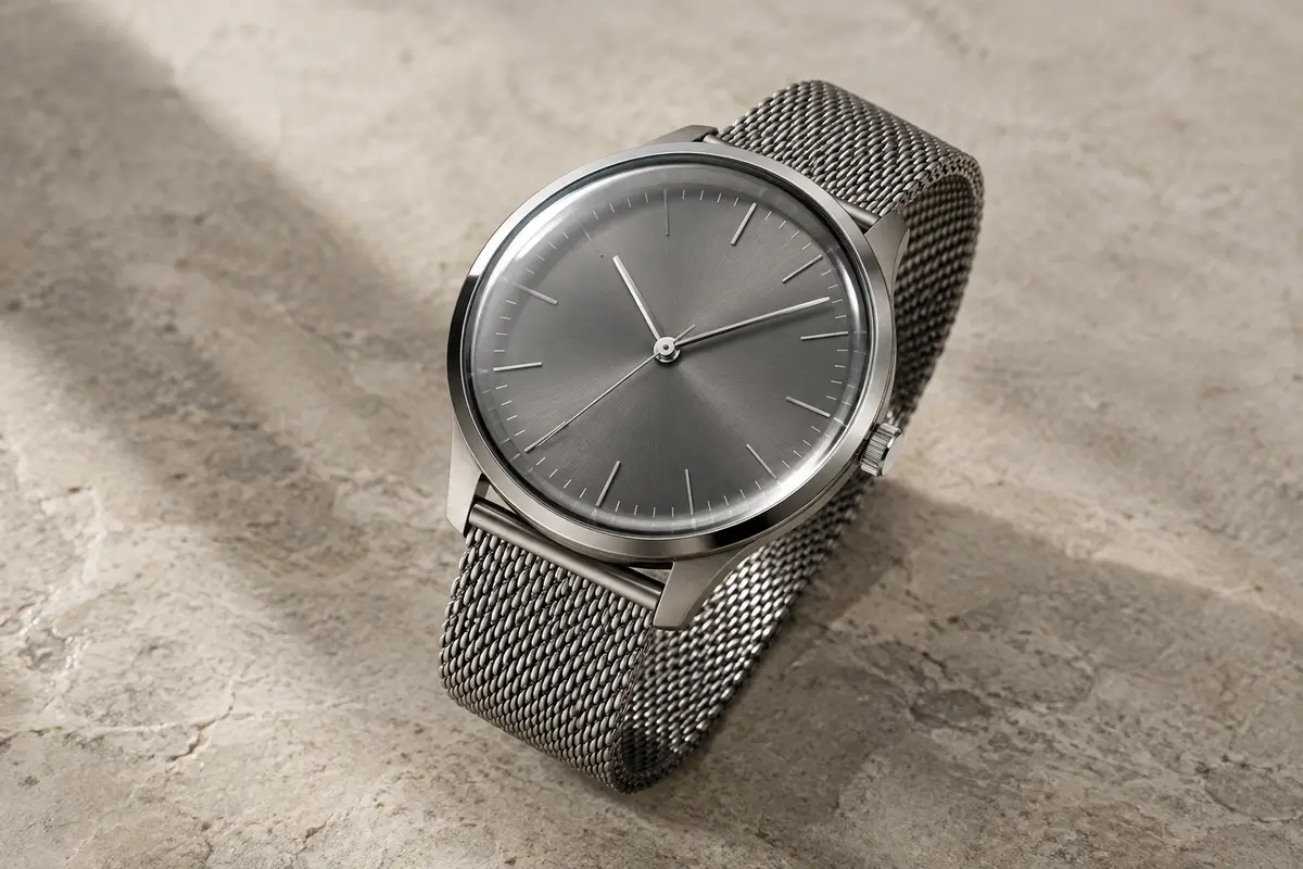 Montre Bering solaire à cadran gris, verre saphir bombé et bracelet en maille milanaise