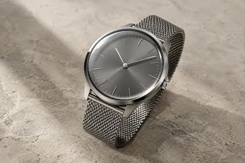 Montre Bering solaire à cadran gris, verre saphir bombé et bracelet en maille milanaise