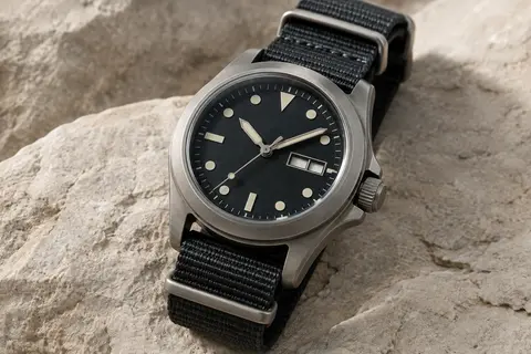 Montre de terrain Boderry en titane sablé avec bracelet en nylon et affichage jour-date