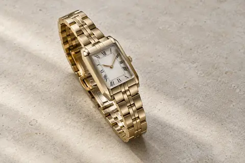 Montre Cheetah compacte à boîtier rectangulaire, chiffres romains et bracelet métallique à boucle déployante