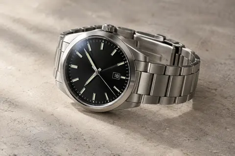 Montre Citizen automatique à cadran noir, boîtier argenté et bracelet en acier inoxydable