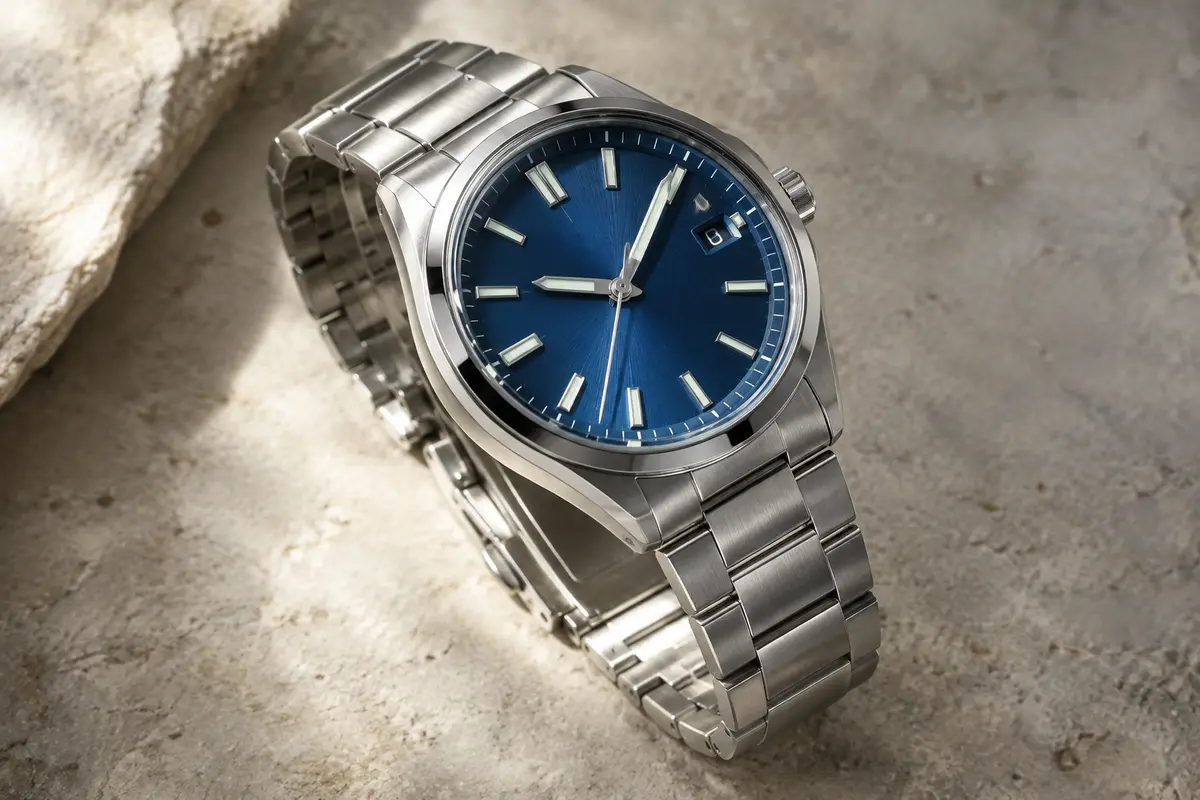 Montre Citizen radio-pilotée à cadran bleu, bracelet en acier et boucle déployante de sécurité