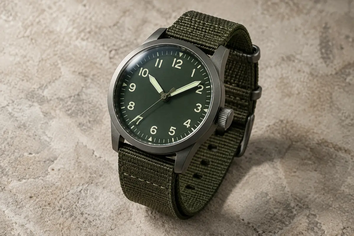 Montre analogique Civo aux tons verts et noirs, cadran à grands chiffres et bracelet en nylon