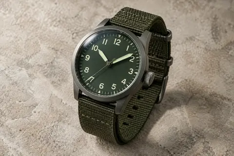Montre analogique Civo aux tons verts et noirs, cadran à grands chiffres et bracelet en nylon