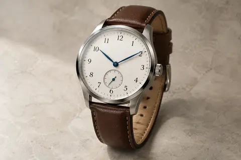 Montre automatique Feice FM201 au cadran blanc, aux aiguilles bleues et au bracelet en cuir marron