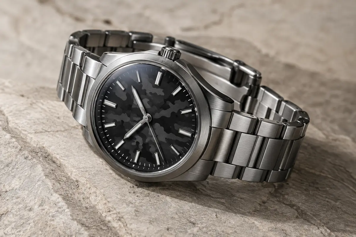 Montre hybride noire à cadran analogique, bracelet en acier inoxydable et verre saphir