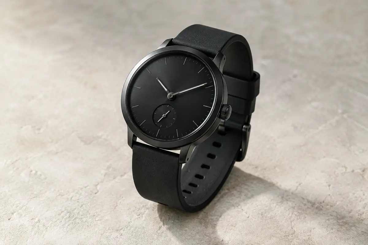Montre hybride noire Garmin vívomove Trend à aiguilles mécaniques et écran tactile sur fond minéral clair