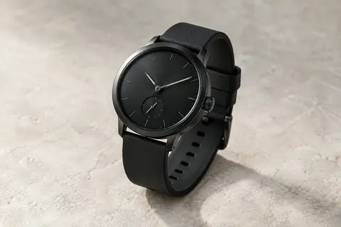 Montre hybride noire Garmin vívomove Trend à aiguilles mécaniques et écran tactile sur fond minéral clair