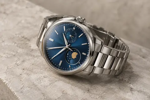 Montre automatique Ingersoll à cadran bleu avec phase de lune et bracelet en acier argenté