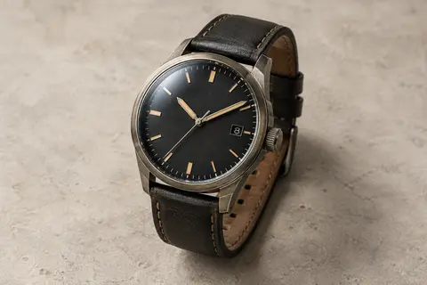Montre Offcup à grand cadran sombre, affichage de la date et bracelet en cuir réglable