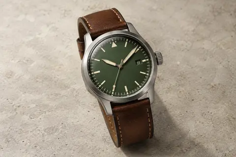 Montre Timex Expedition Scout ronde, cadran vert, bracelet en cuir brun et indication de la date